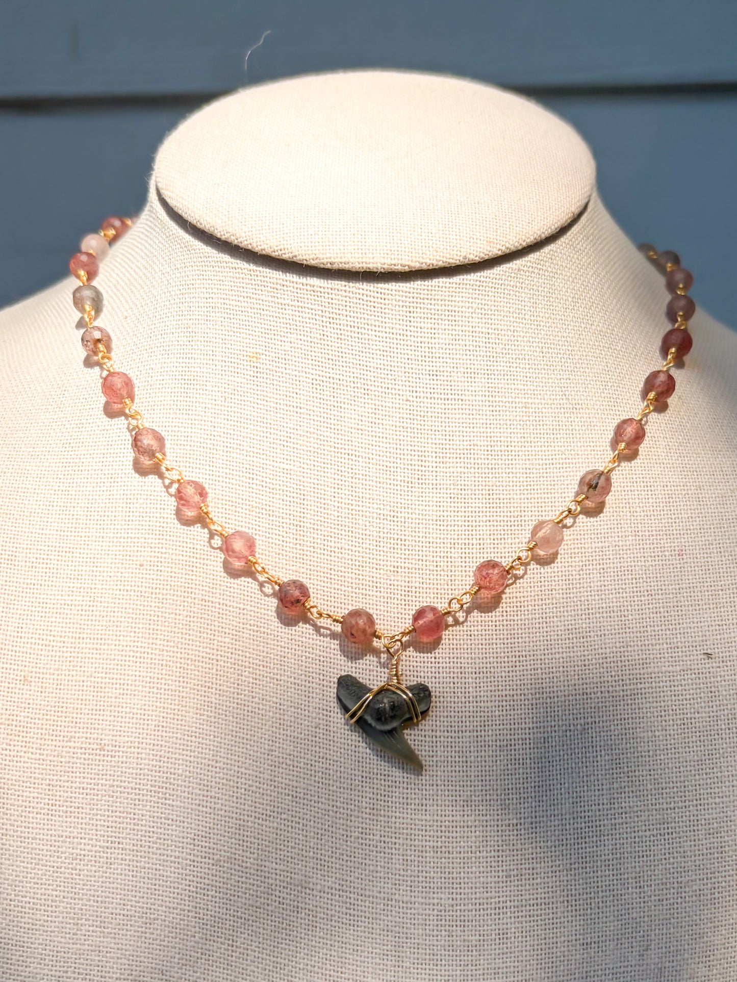 Strawberry Quartz Shark Tooth Necklace