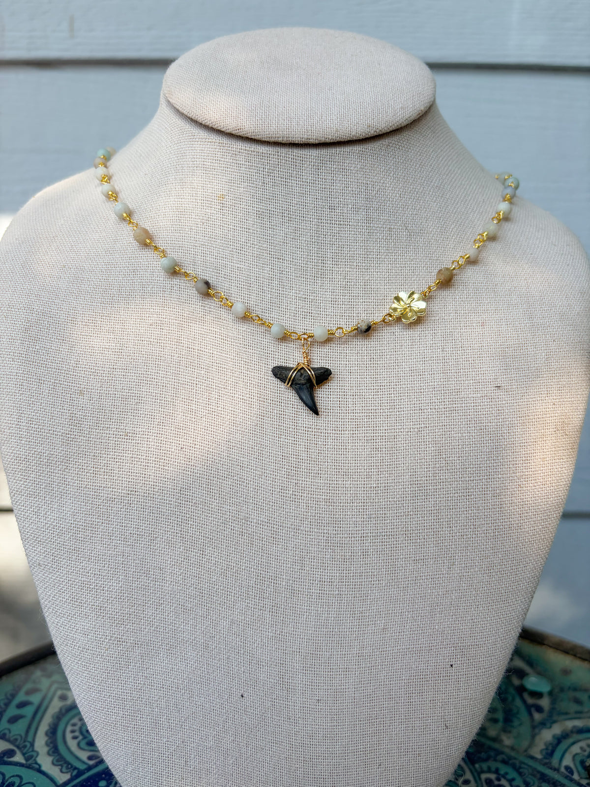 Amazonite Hibiscus Shark Tooth Necklace
