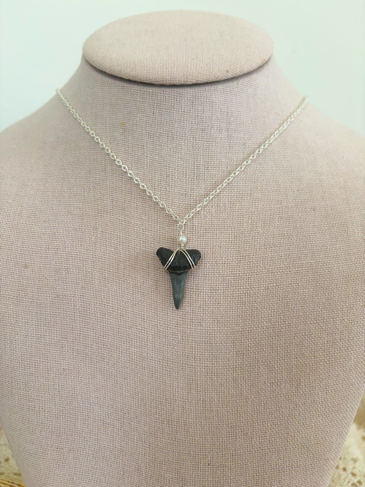 Silver Pearl Shark Tooth Necklace