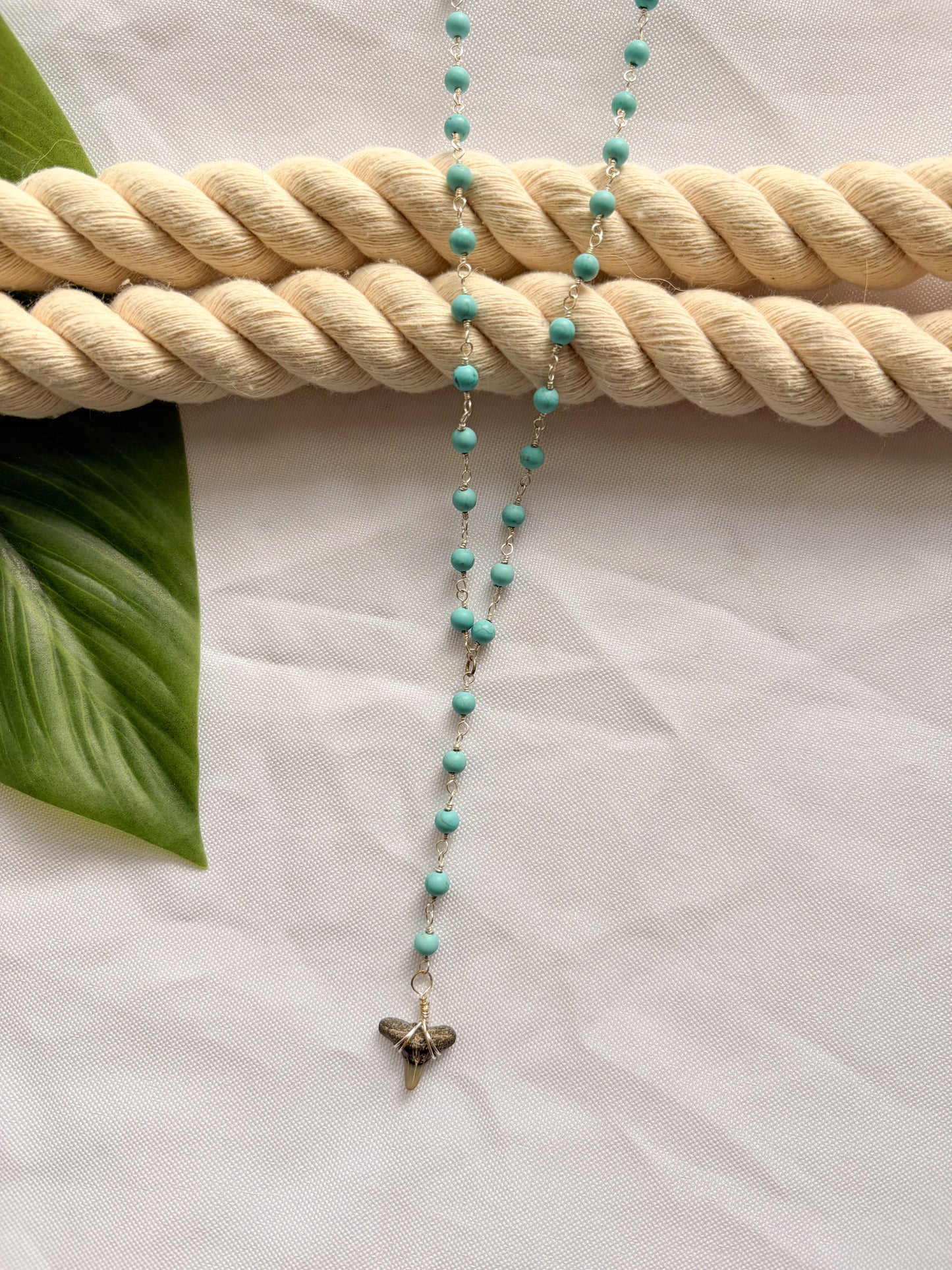 Ocean Current Turquoise Lariat Shark Tooth Necklace