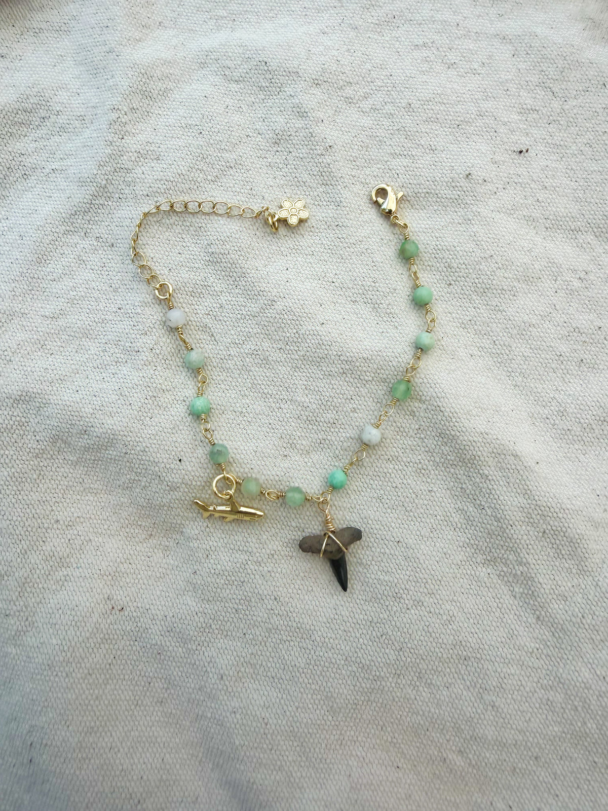 Chrysoprase Shark Tooth & Shark Charm Bracelet