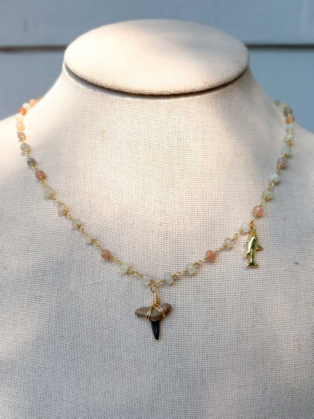 Moonstone Shark Charm Shark Tooth Necklace