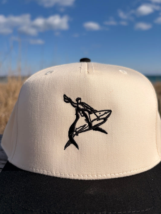 Rodeo Reef Trucker Hat β Cowboy Riding Shark Design