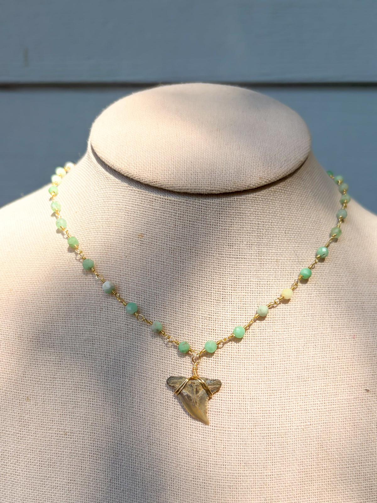 Chrysoprase Carolina Cream Shark Tooth Necklace