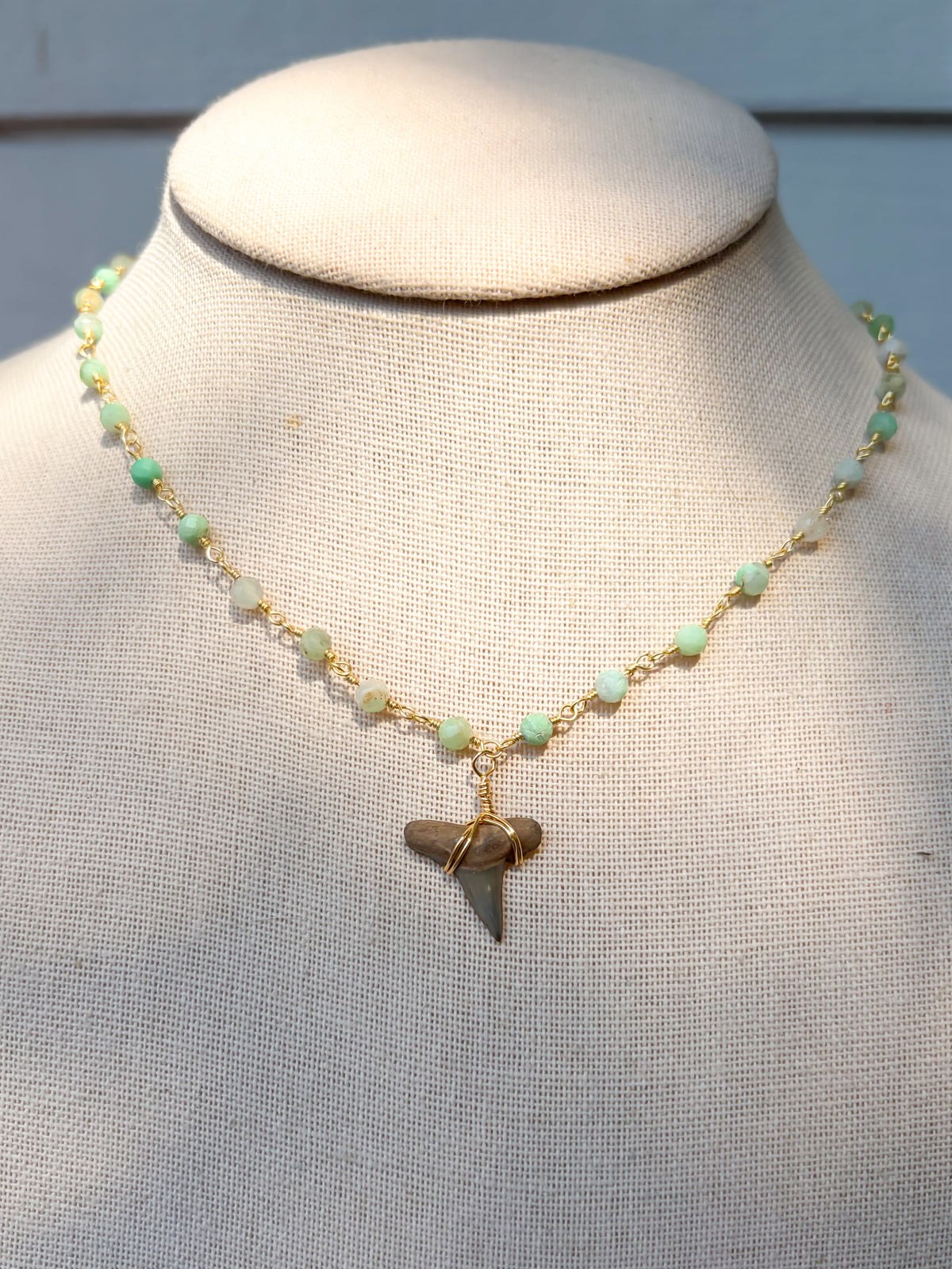 Chrysoprase Shark Tooth Necklace