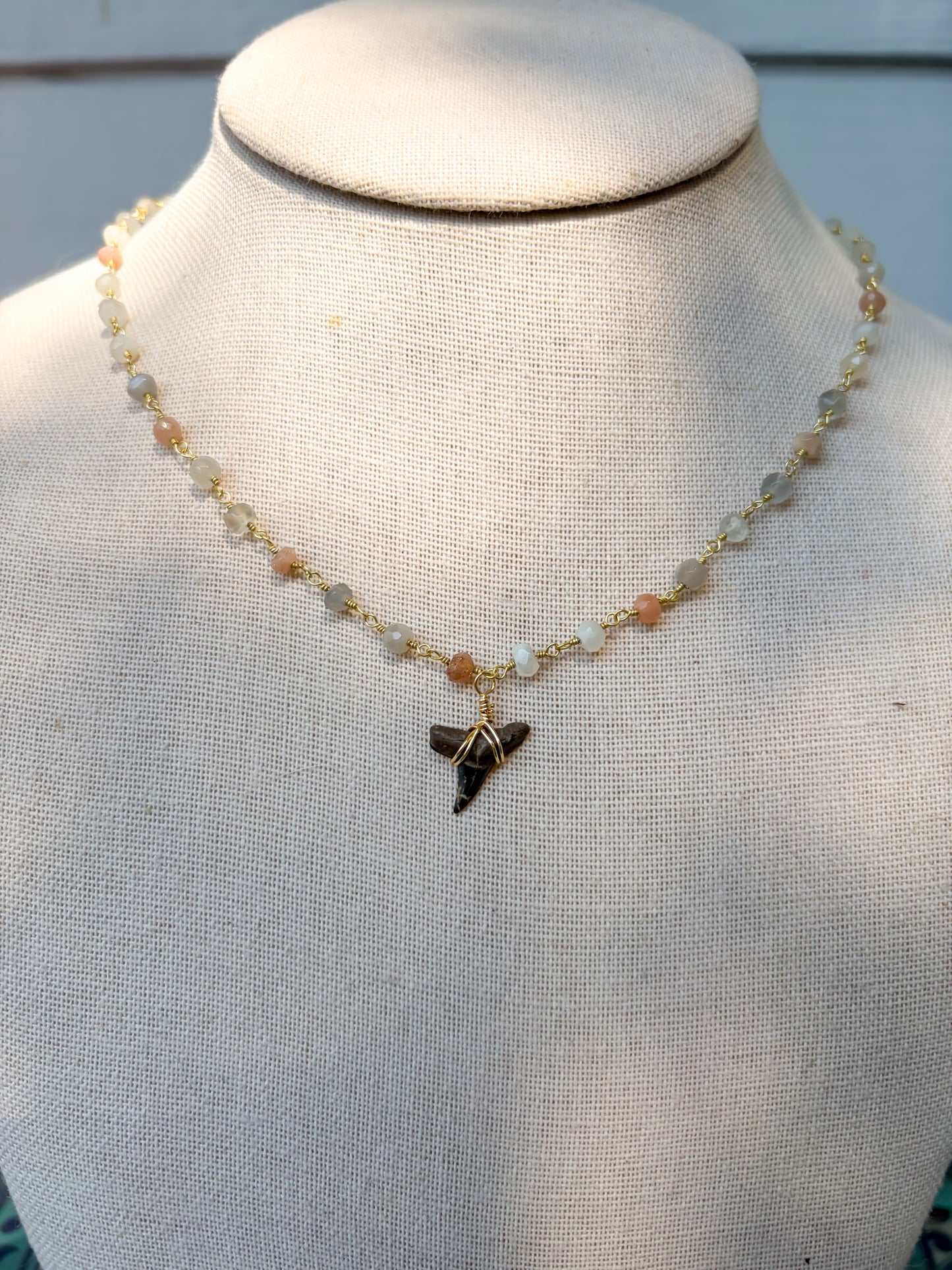 Moonstone Shark Tooth Necklace