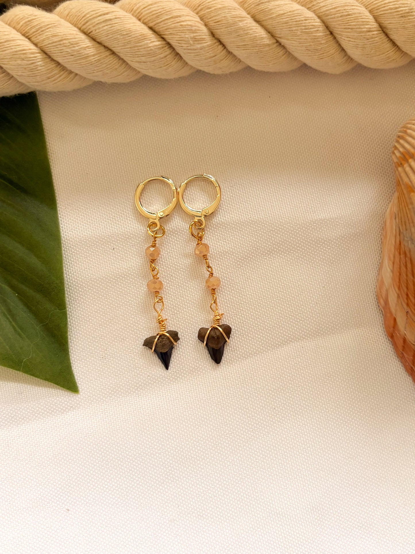 Sandbar Peach Shark Tooth Earrings – Waterproof Gold Hoops