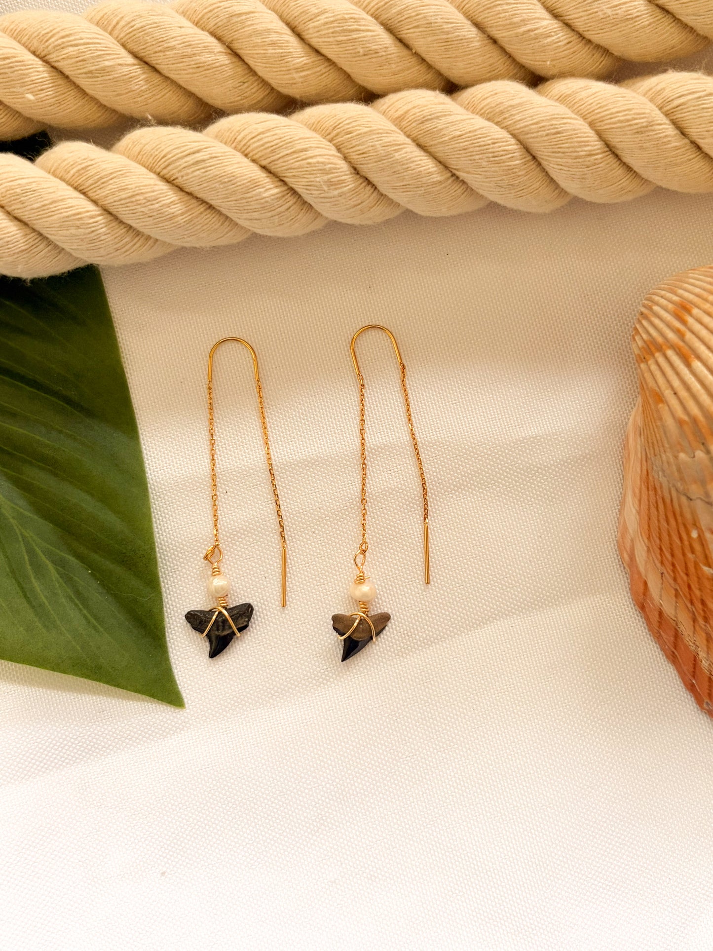 Wrightsville Shark Tooth Threader Earrings