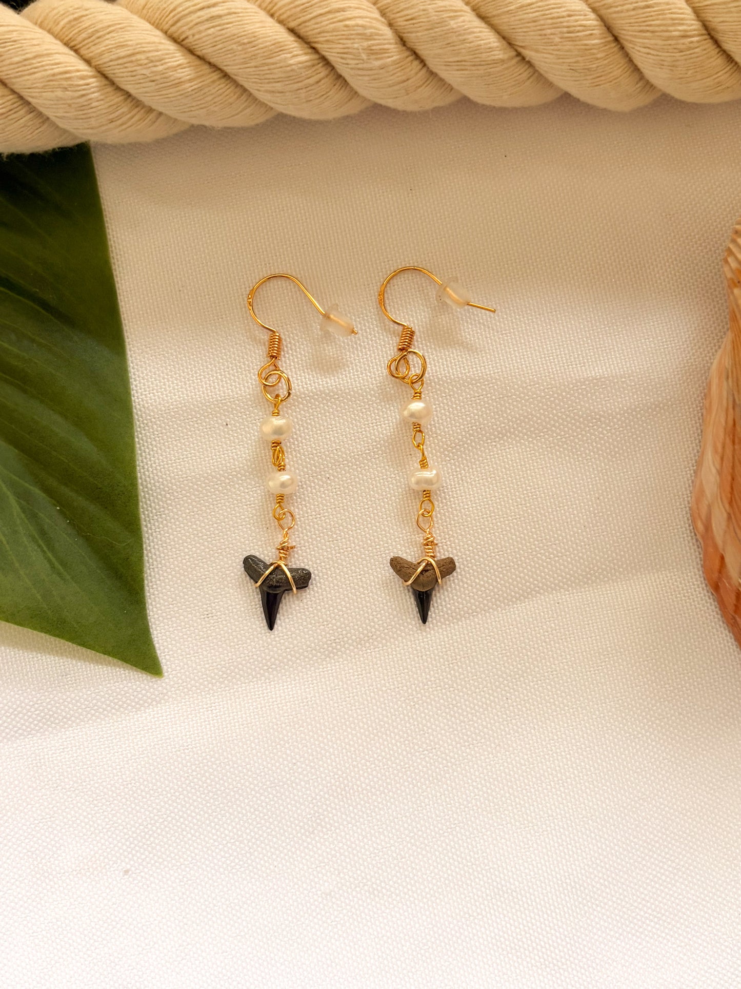 Shell Island Pearl Shark Tooth Earrings