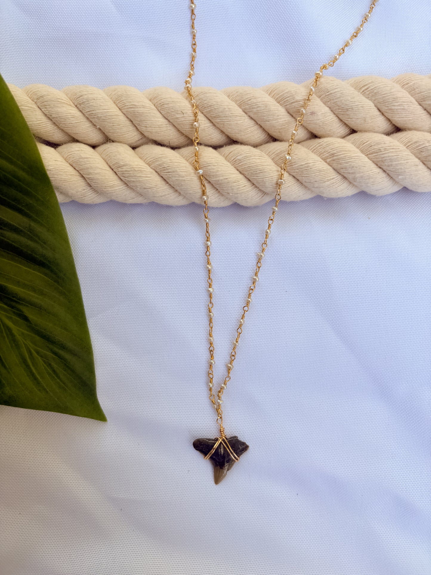 Coastline Pearl Necklace – Gold Beaded Pearl & Shark Tooth
