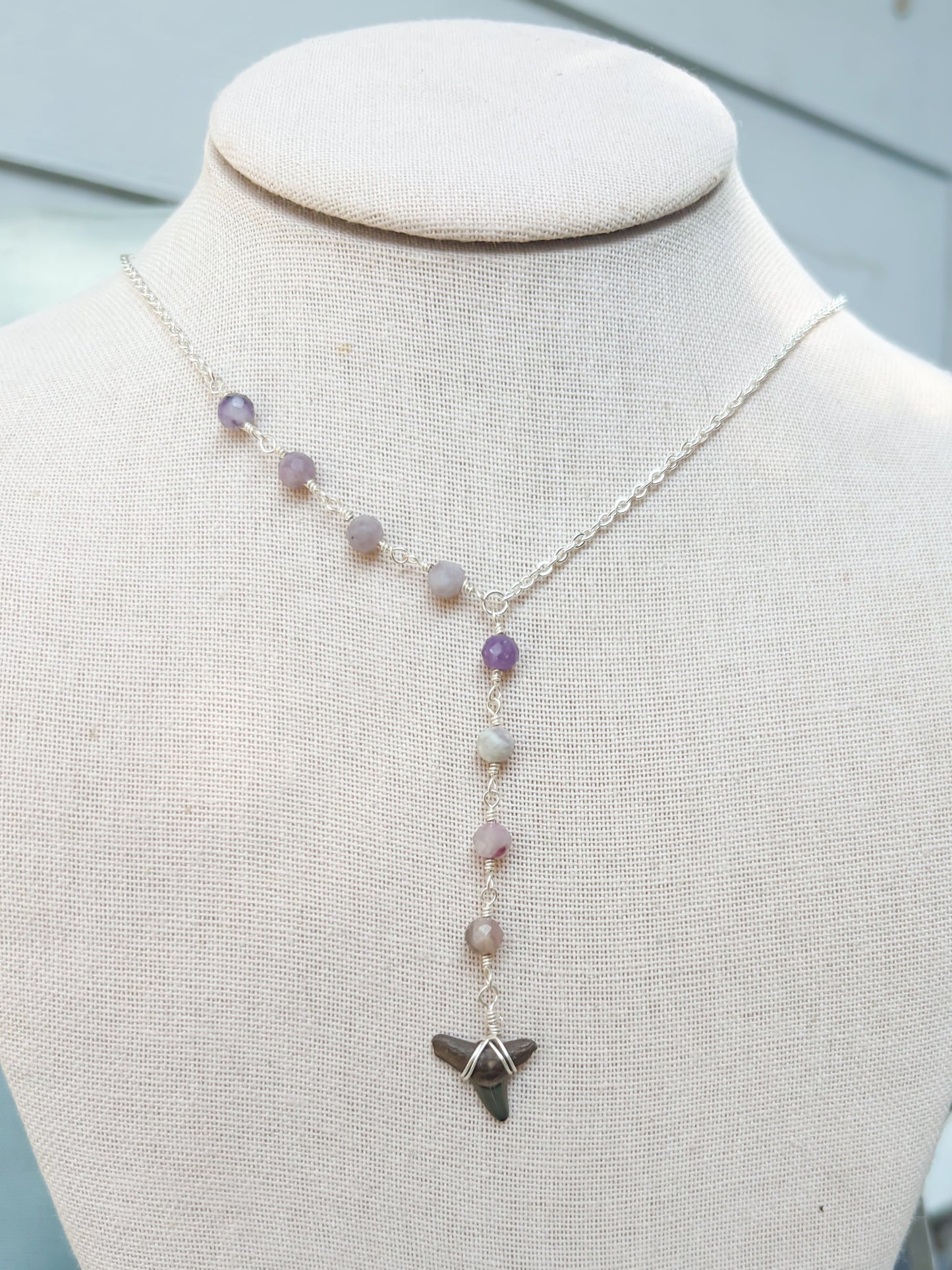 Kunzite Shark Tooth Lariat Necklace