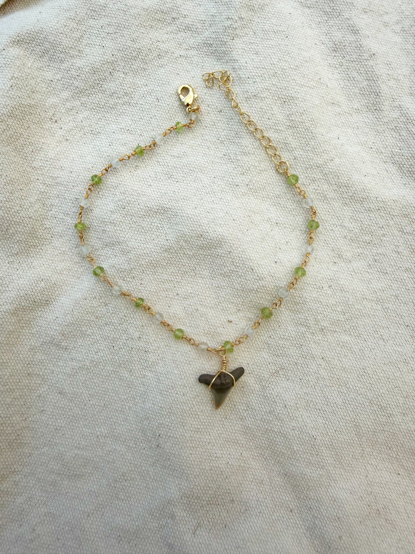 Green & Clear Gemstone Shark Tooth Anklet