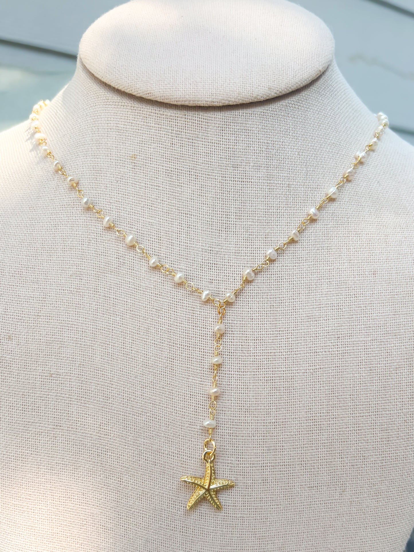 Freshwater Pearl Starfish Lariat Necklace