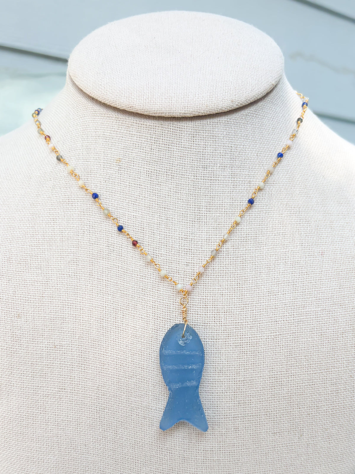 Multicolor Beaded Sea Glass Fish Necklace