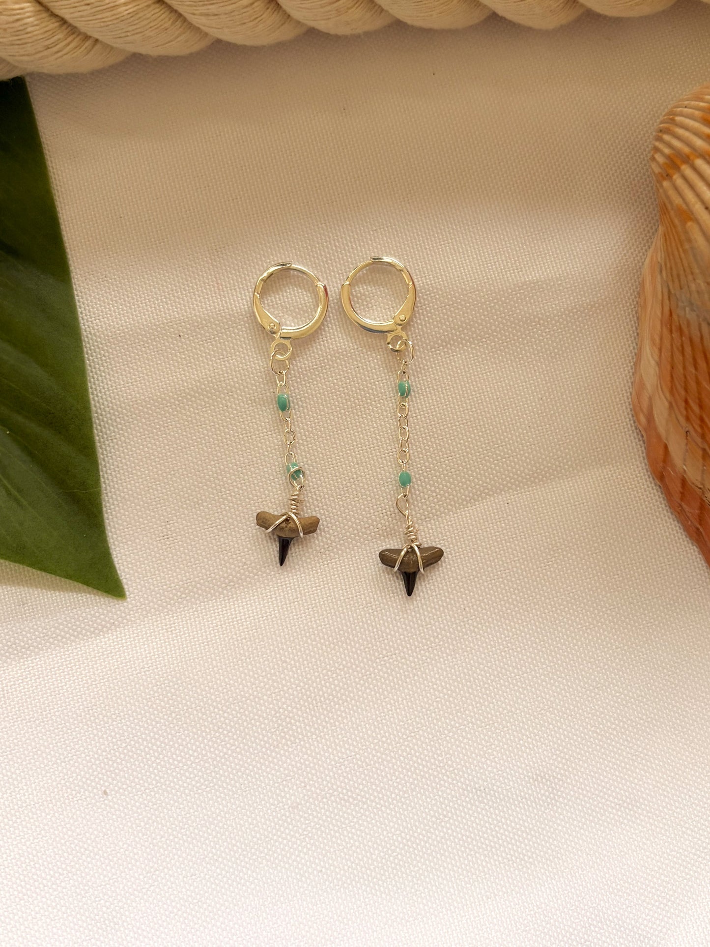 Silver and Blue Shark Tooth Earrings – Waterproof Silver Hoops