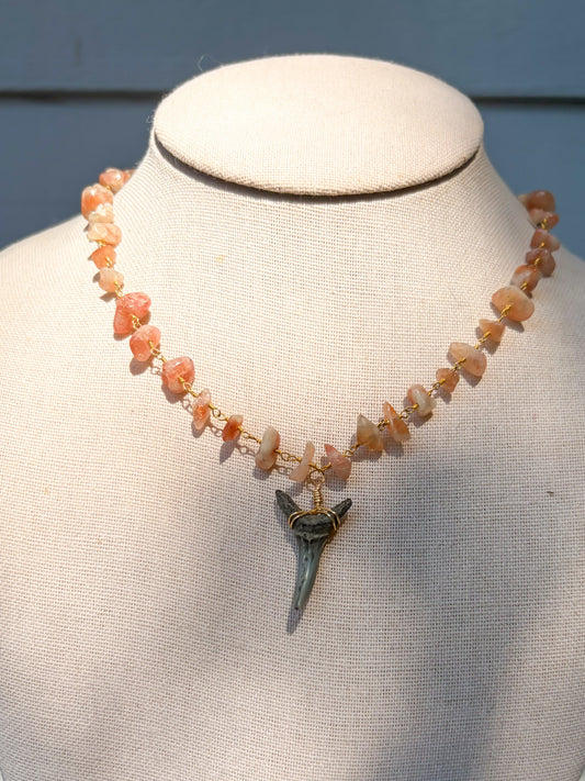 Sunstone Shark Tooth Necklace