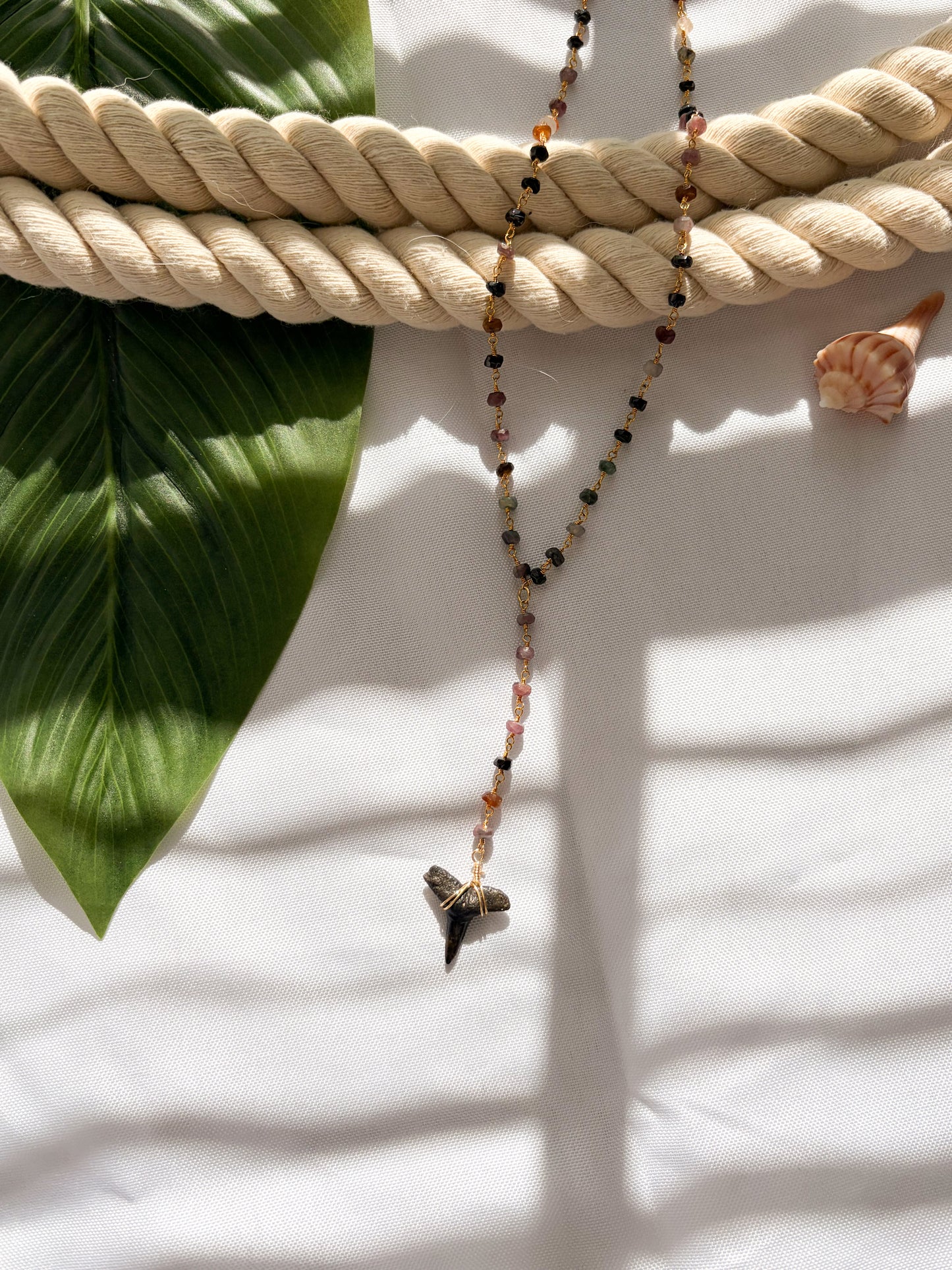 Sunset Tourmaline Shark Tooth Necklace