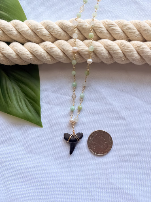 Seafoam Current Chrysoprase & Pearl Shark Tooth Necklace