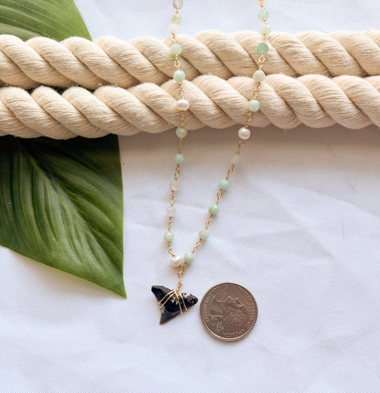 Makai Bloom- Chrysoprase & Pearl Shark Tooth Necklace