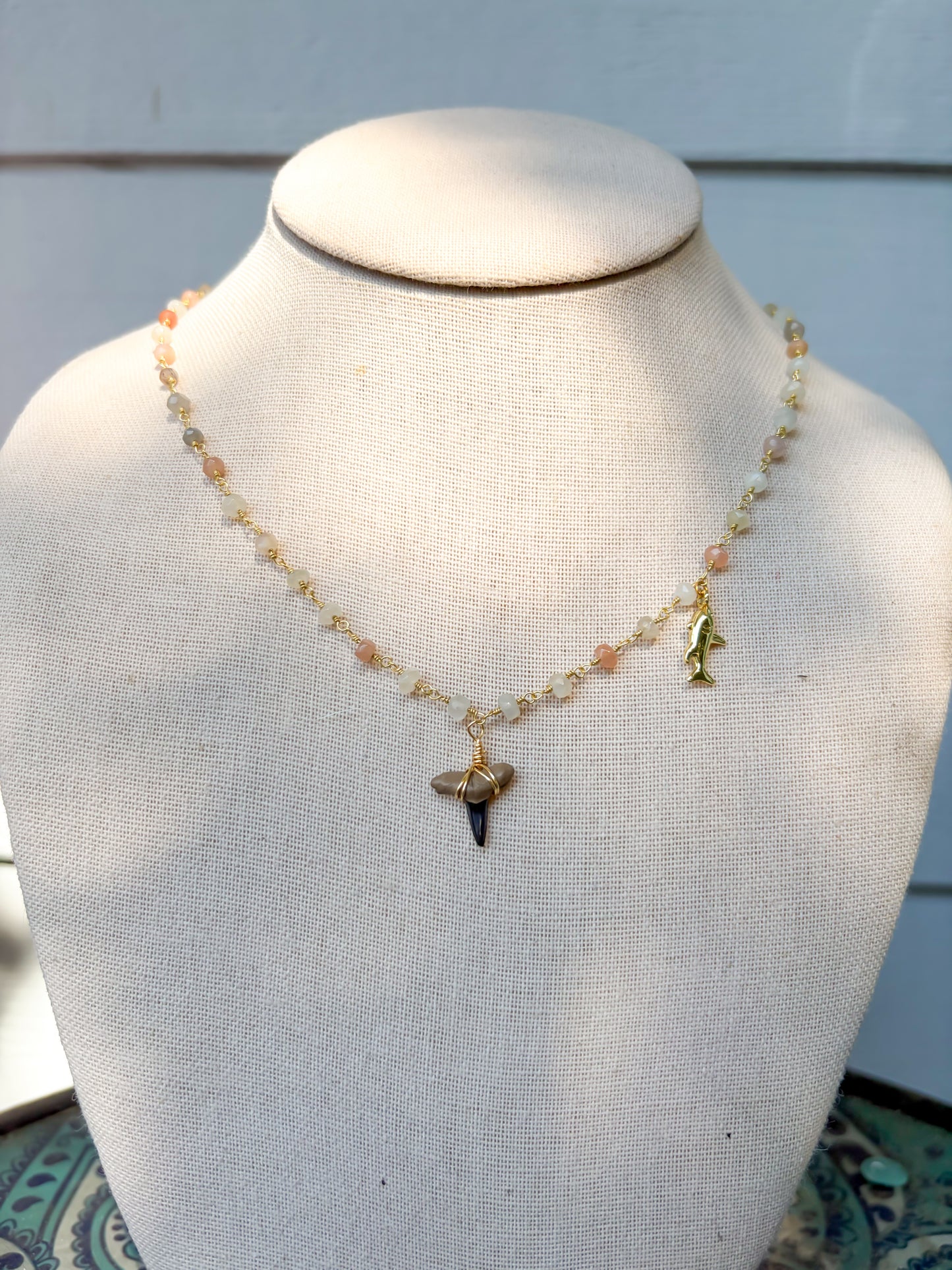 Moonstone Shark Charm Shark Tooth Necklace