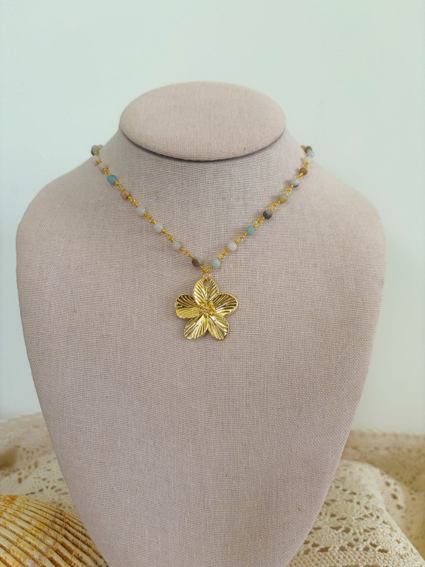 Gold Plated Amazonite Flower Necklace
