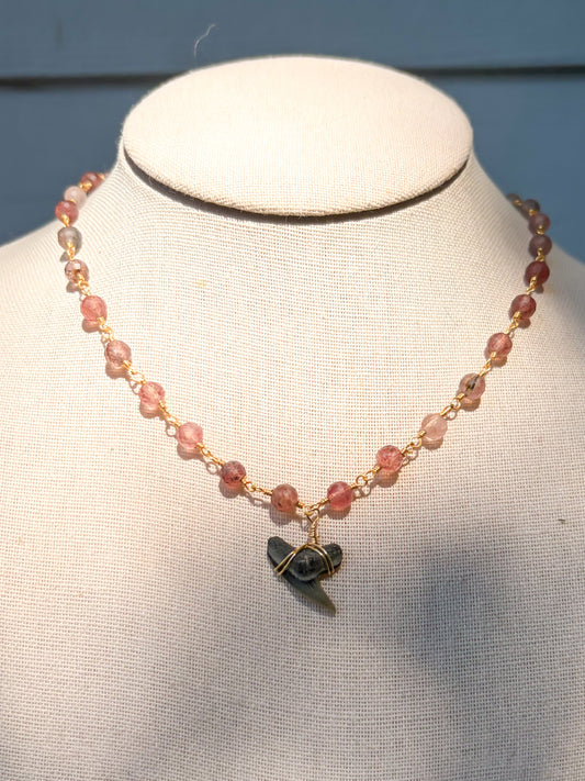 Strawberry Quartz Shark Tooth Necklace