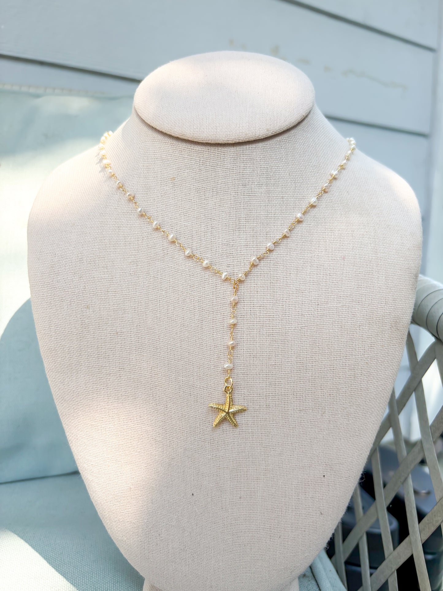 Freshwater Pearl Starfish Lariat Necklace