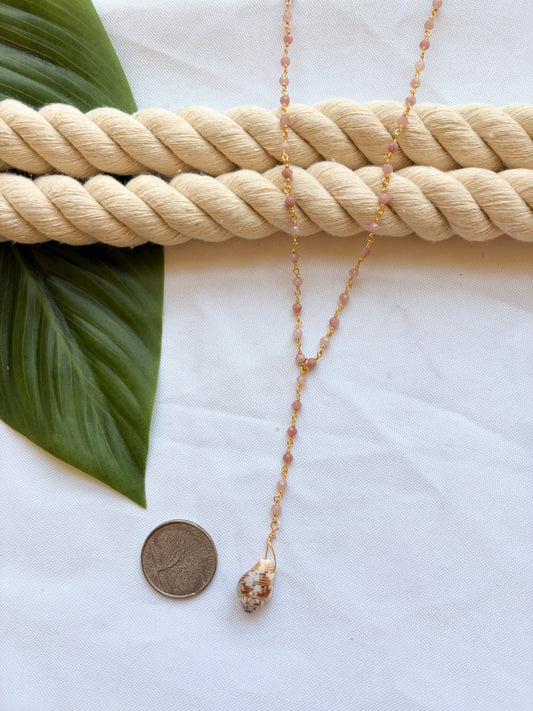 Pink Opal Shell Lariat Necklace
