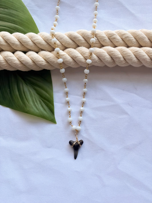 Whitewater Veil Chalcedony Shark Tooth Necklace