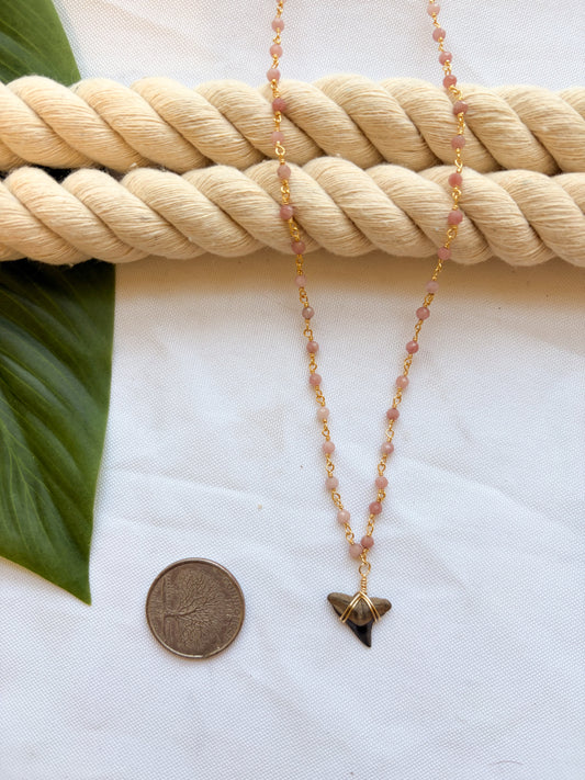 Pink Opal Shark Tooth Necklace – Gold Beaded Necklace