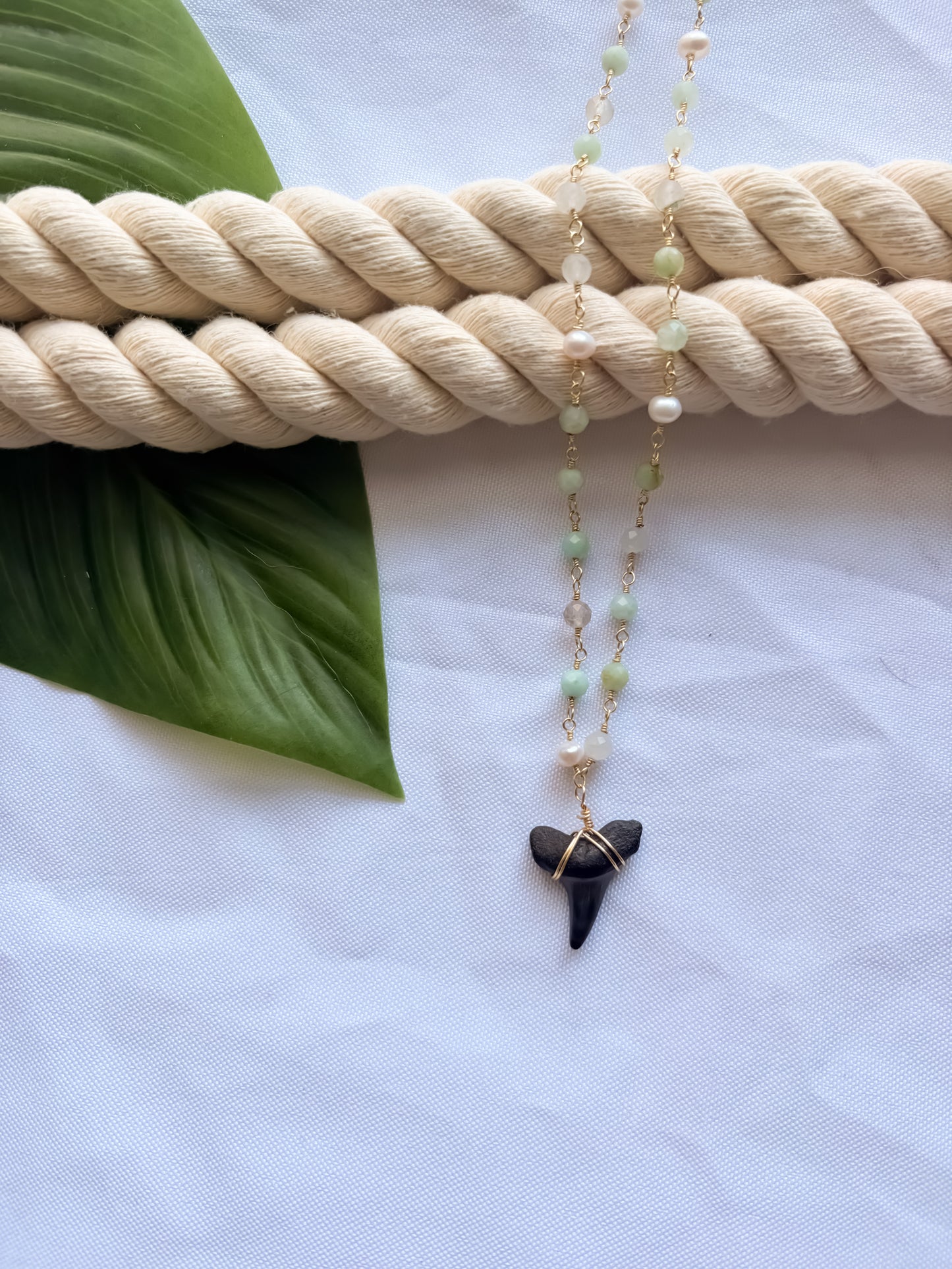 Seafoam Current Chrysoprase & Pearl Shark Tooth Necklace