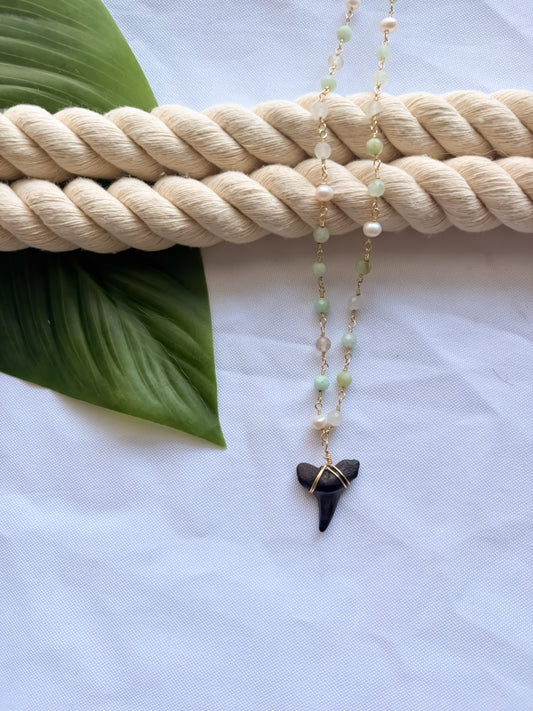 Seafoam Current Chrysoprase & Pearl Shark Tooth Necklace
