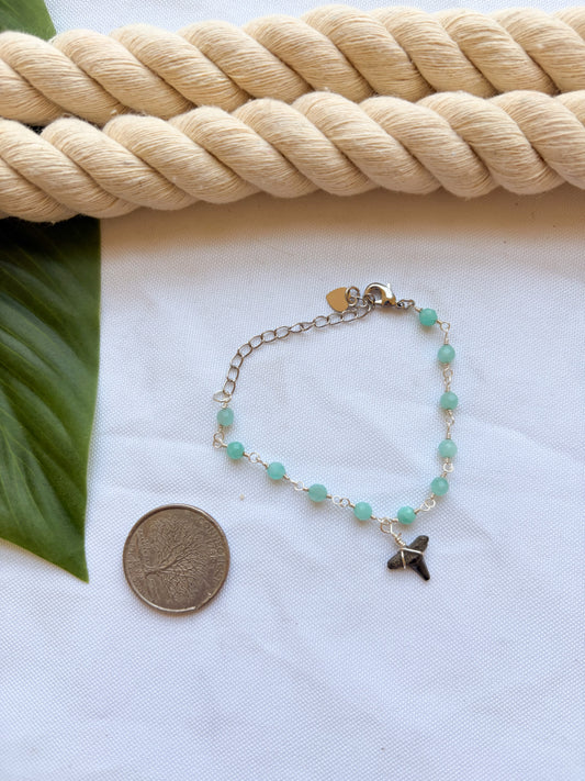 Silver & Light Blue Beaded Shark Tooth Bracelet