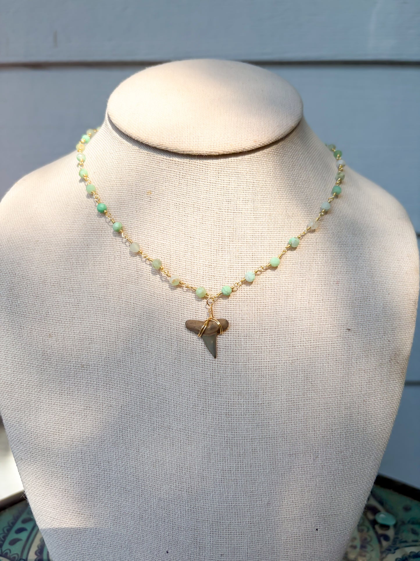 Chrysoprase Shark Tooth Necklace
