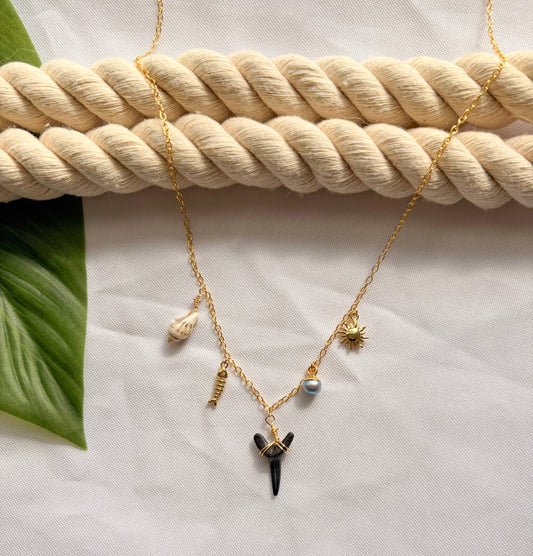 Coastal Sun & Shell Waterproof Gold Filled Shark Tooth Necklace