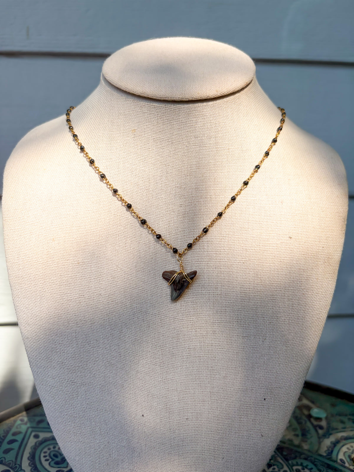 Black Onyx Shark Tooth Necklace
