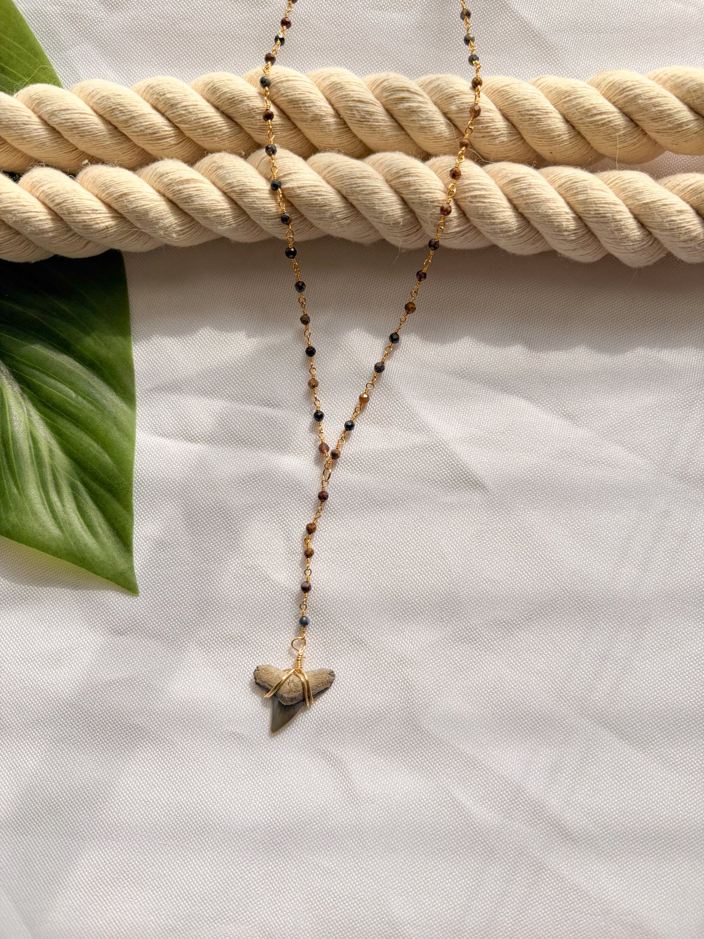 Desert Drift Earthy Gemstone Lariat Shark Tooth Necklace