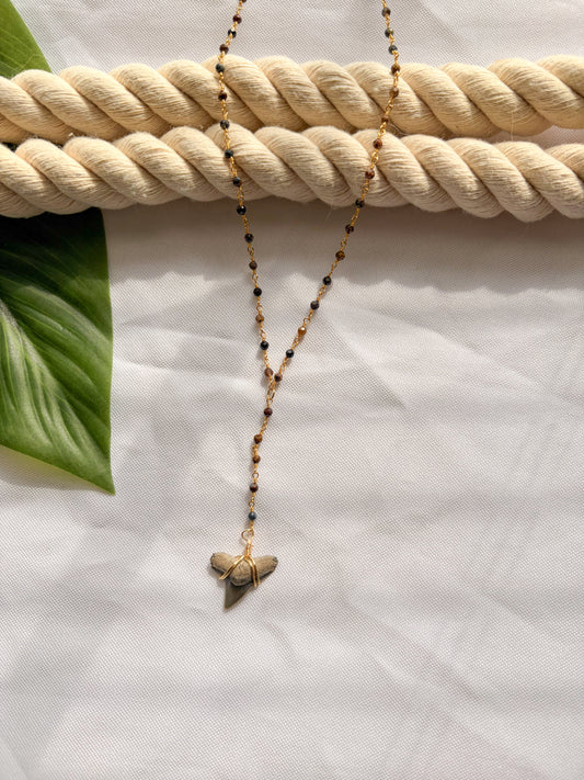 Desert Drift Earthy Gemstone Lariat Shark Tooth Necklace