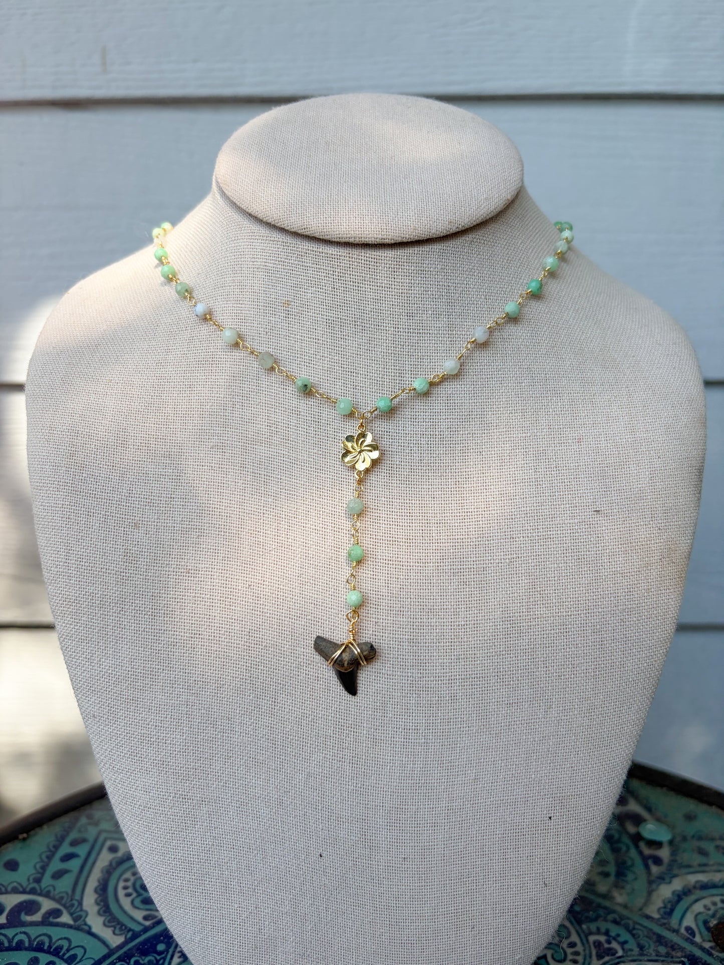 Chrysoprase Hibiscus Shark Tooth Lariat