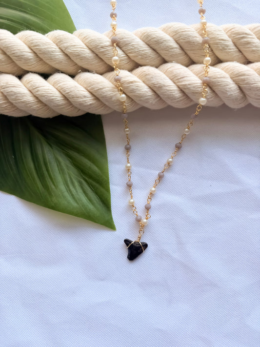 Moonlit Mist Moonstone & Pearl Shark Tooth Necklace