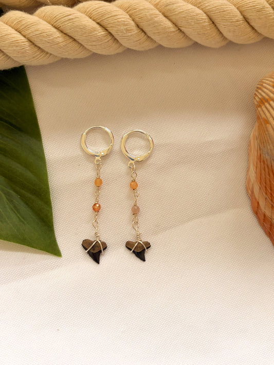 Sunset Shores Shark Tooth Earrings – Waterproof Silver Hoops
