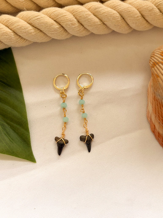 Bogue Inlet Shark Tooth Earrings – Waterproof Amazonite Hoops