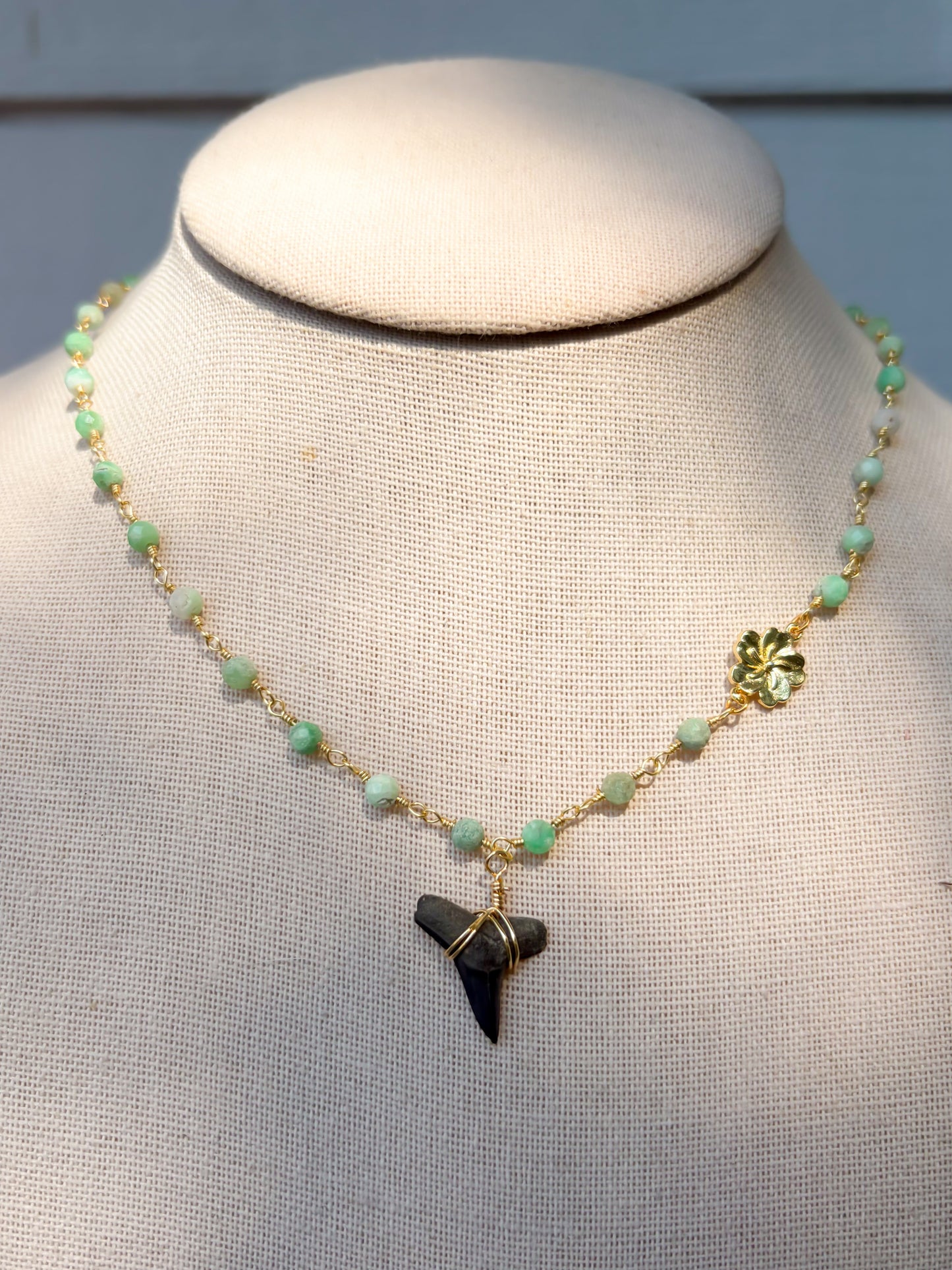 Chrysoprase Hibiscus Shark Tooth Necklace