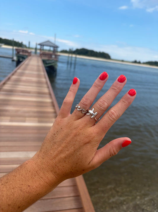 Silver Shark Ring & Wave Ring | Coastal Ocean Ring Collection
