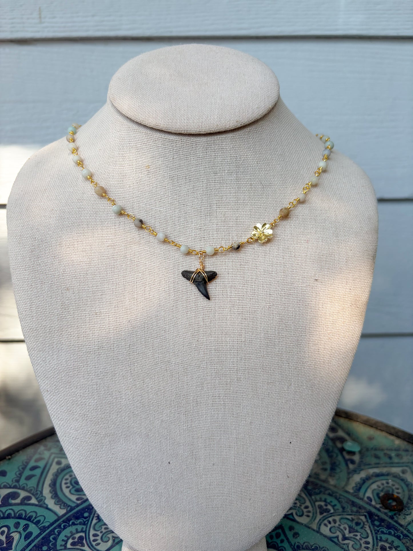 Amazonite Hibiscus Shark Tooth Necklace