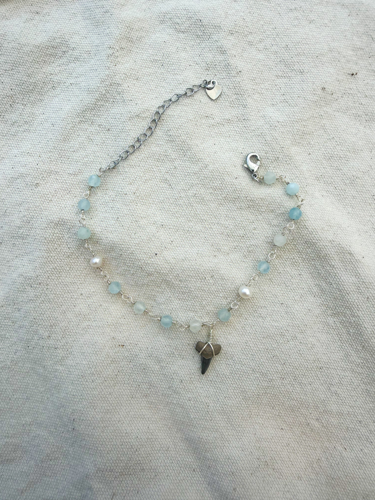 Aquamarine Pearl Shark Tooth Anklet