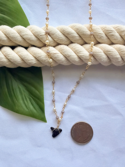 Moonlit Mist Moonstone & Pearl Shark Tooth Necklace