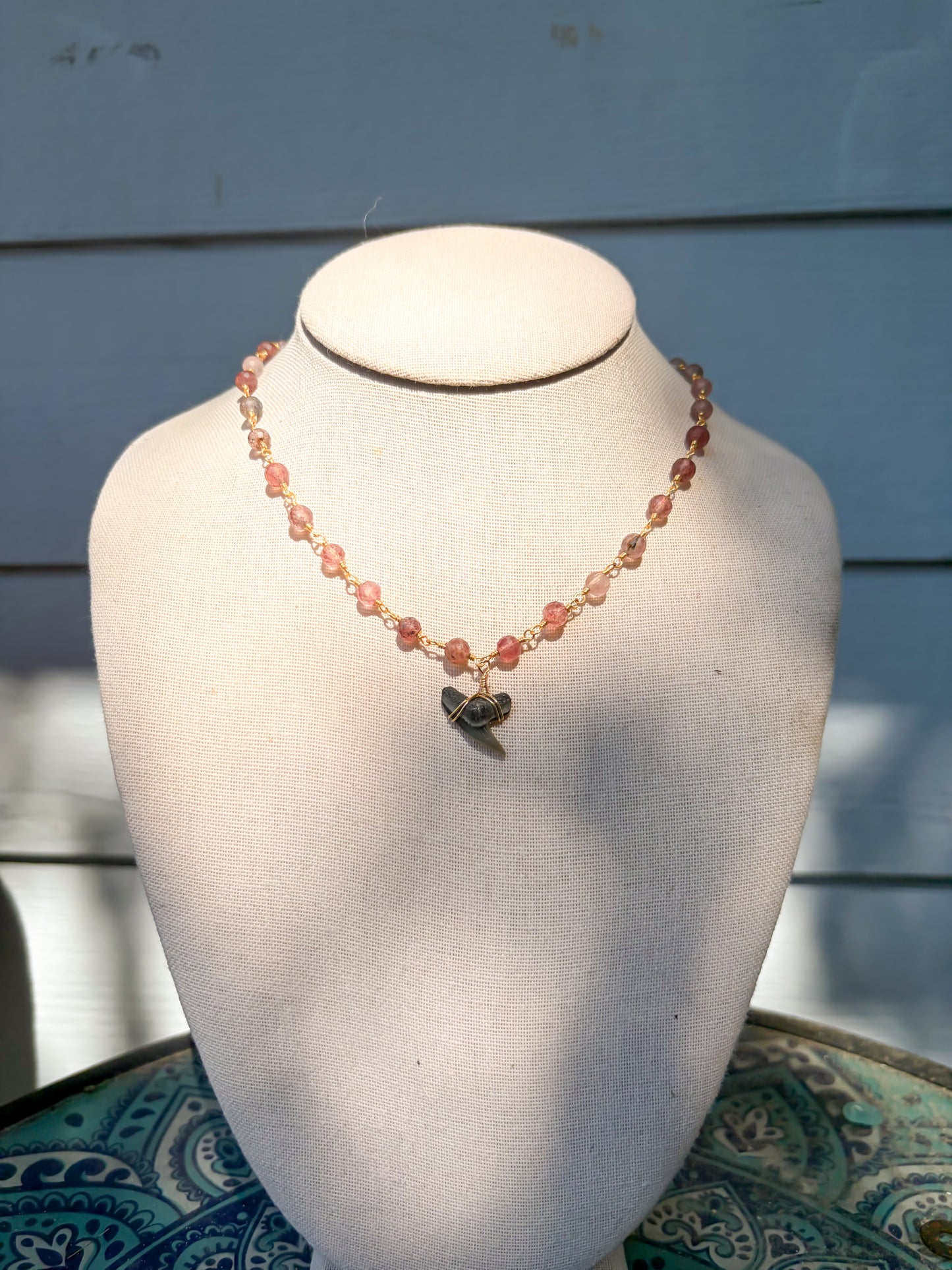 Strawberry Quartz Shark Tooth Necklace
