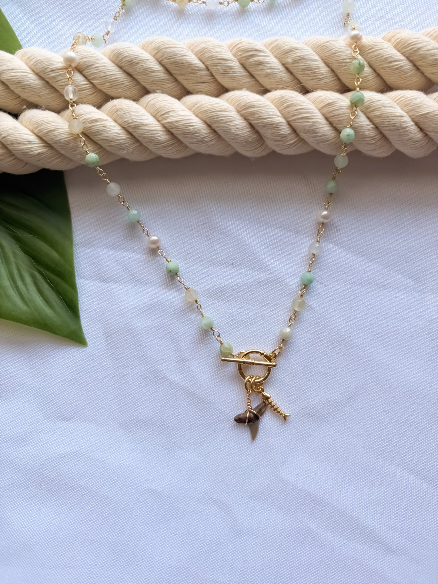 Tropic Sheen Chrysoprase & Pearl Shark Tooth Necklace