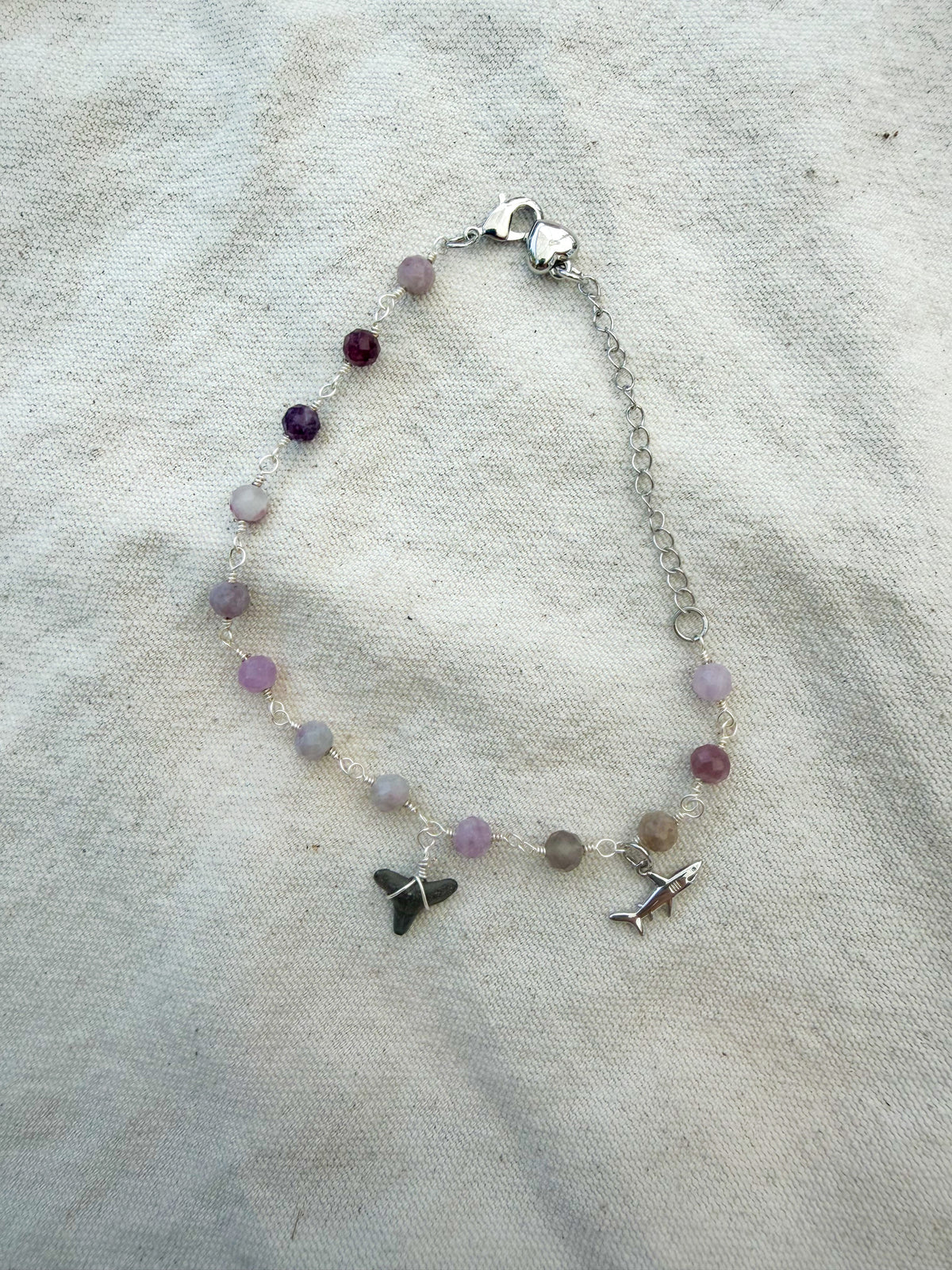 Silver Kunzite Shark Tooth Anklet